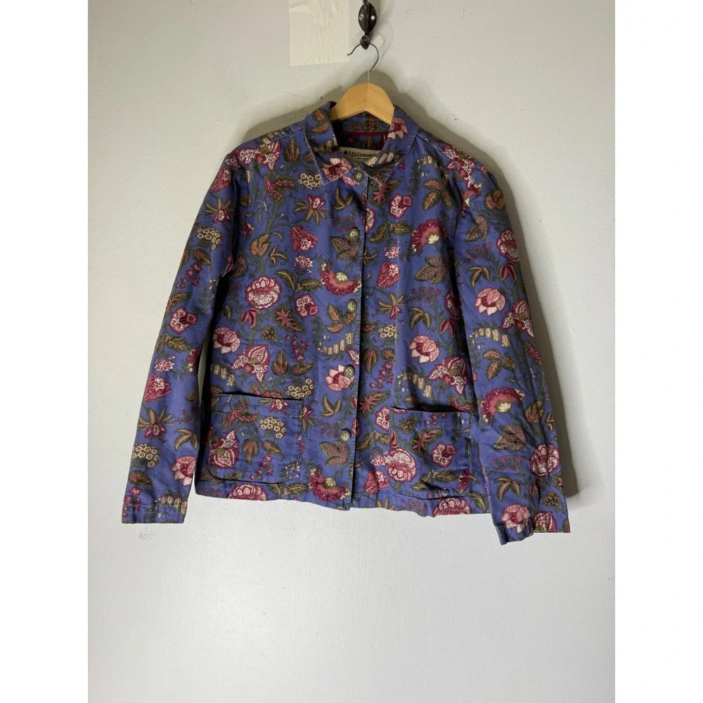 Appleseeds's floral chore coat blazer botanical‎ print periwinkle size 16M